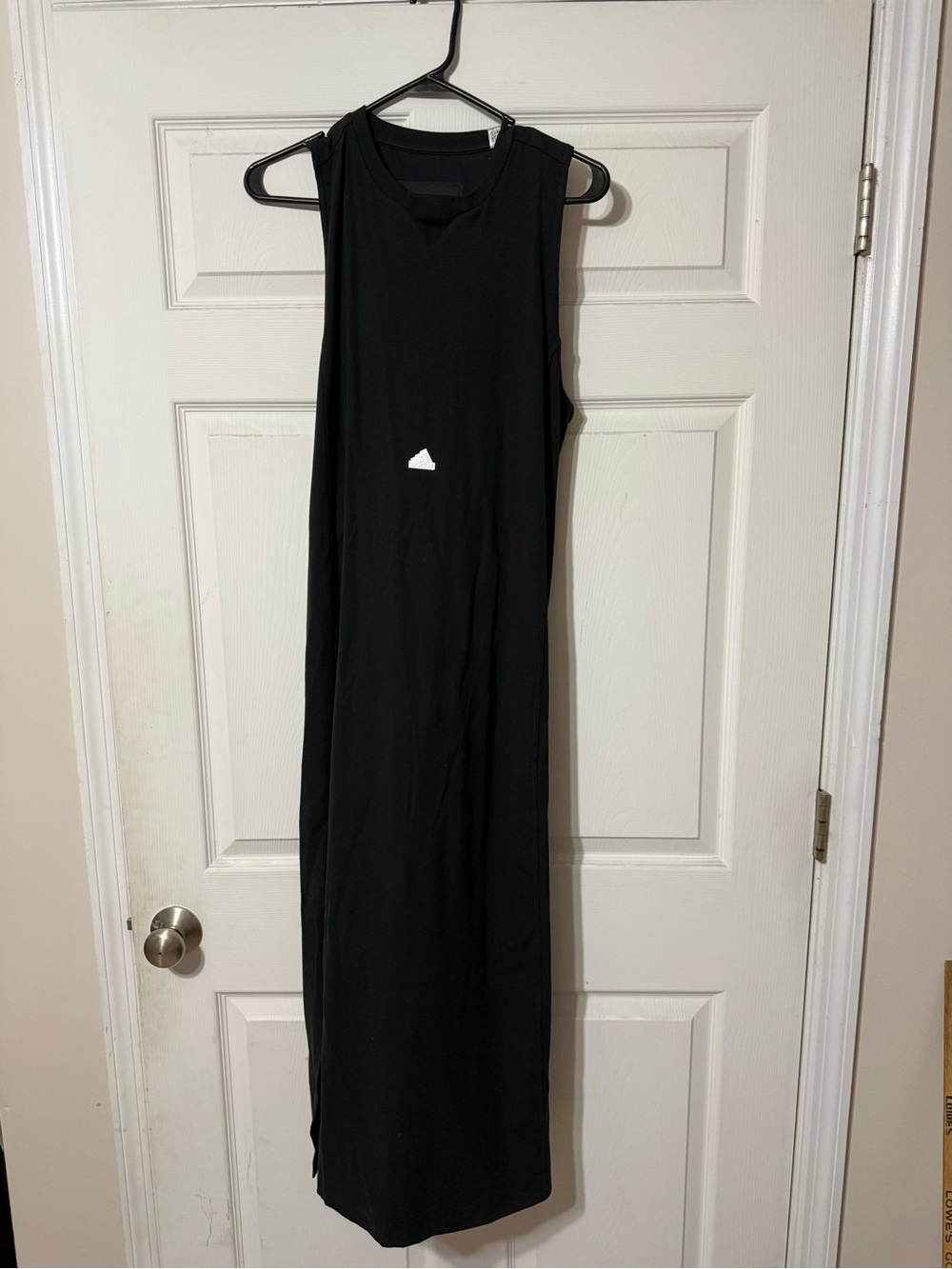 adidas Black Sleeveless Ribbed Maxi Dress with Tie Back Detail
